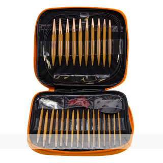 Change Head Bamboo Circular DIY Knitting Needle Crochet Hook Set Packed in A Orange PU Leather Case 